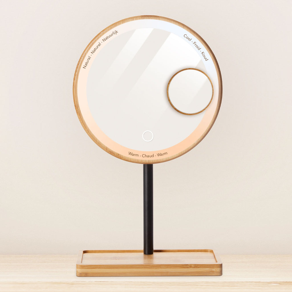 Lanaform Bamboo Mirror – Laddningsbar sminkspegel med LED-belysning och bambudetaljer